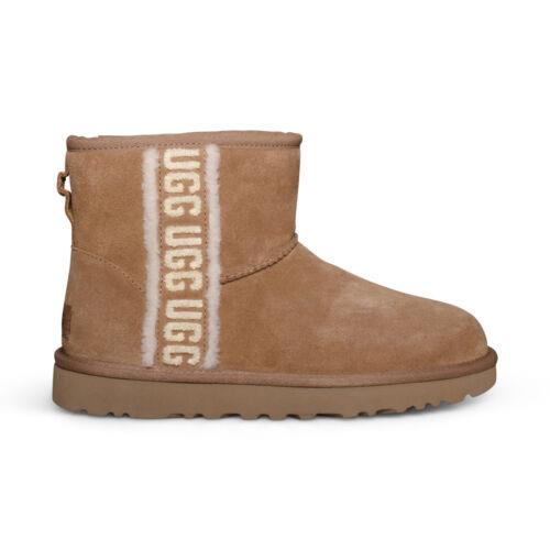 Ugg Classic Mini Shearling Logo Chestnut Suede Ankle Women`s Boots Size US 7