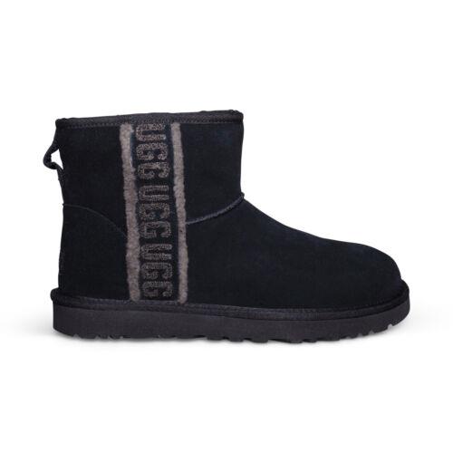 Ugg Classic Mini Shearling Logo Black Suede Ankle Women`s Boots Size US 9