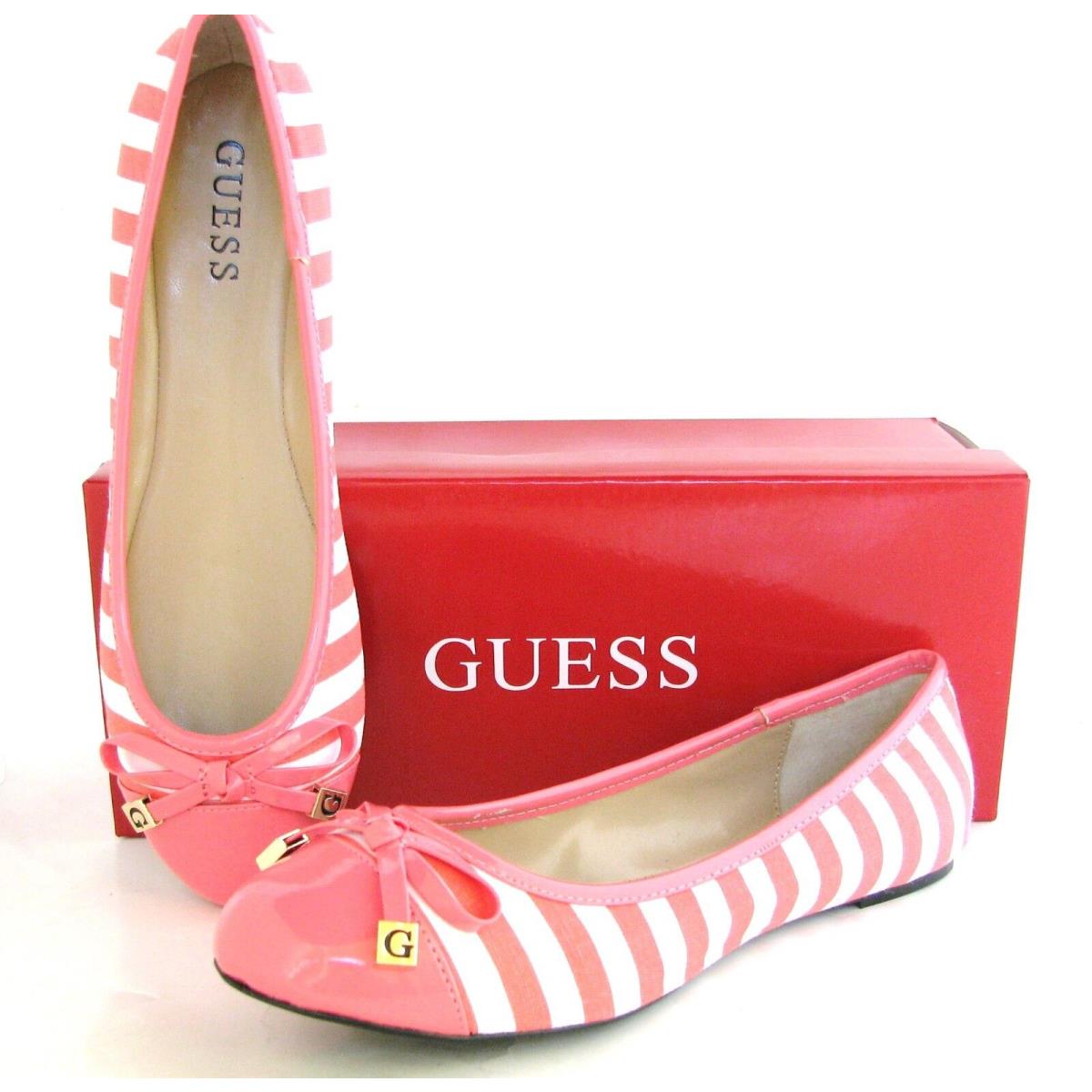 Guess Pink+white Black+white Stripes+patent Bow Toe Cap Ballet Flats Shoes