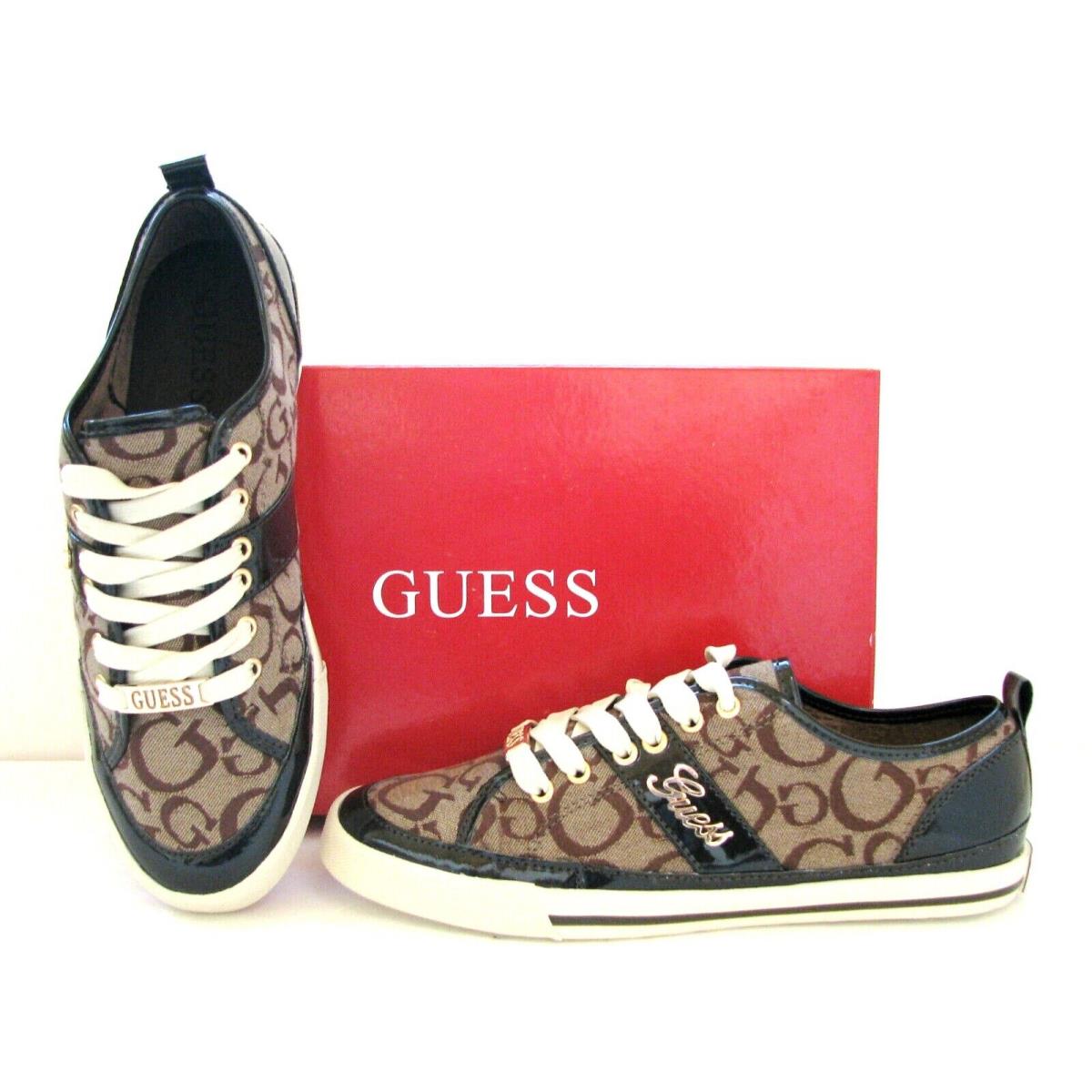 New-guess Briar Natural Brown Logo+patent+rose Gold Sport Shoes Size 6.5-9+BOX