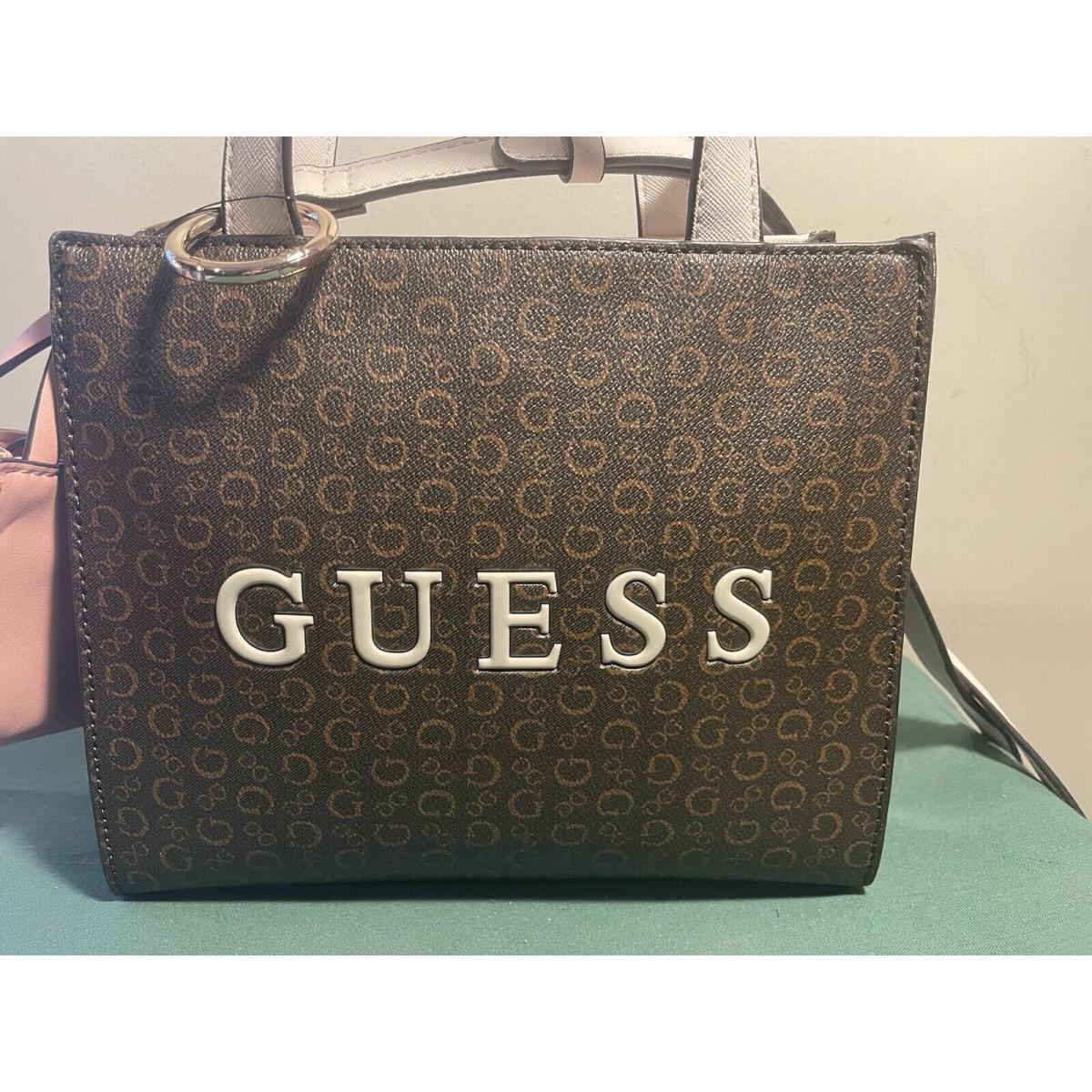 Guess Los Angeles Gelber Mini Tote with Little Purse Brown and Pink