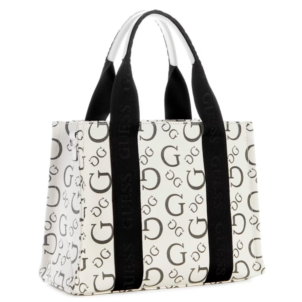 Guess Women`s Logo Tote Crossbody Bag Handbag - White / Black