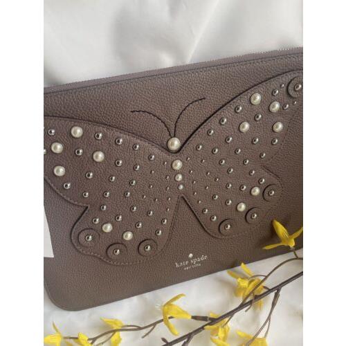 Kate Spade Gia Larchmont Avenue Butterfly Walnut Leather Clutch WLRU5257-New