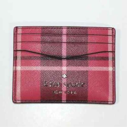 Kate Spade Staci Slim Card Holder Case Bright Rose Plaid