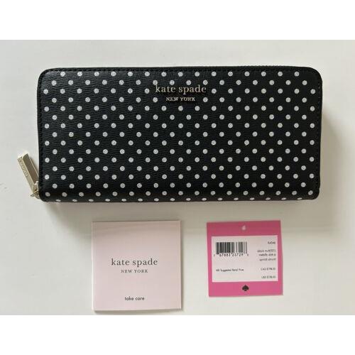 Kate Spade Spencer Metallic Dot Slim Continental Zip Around Wallet Black