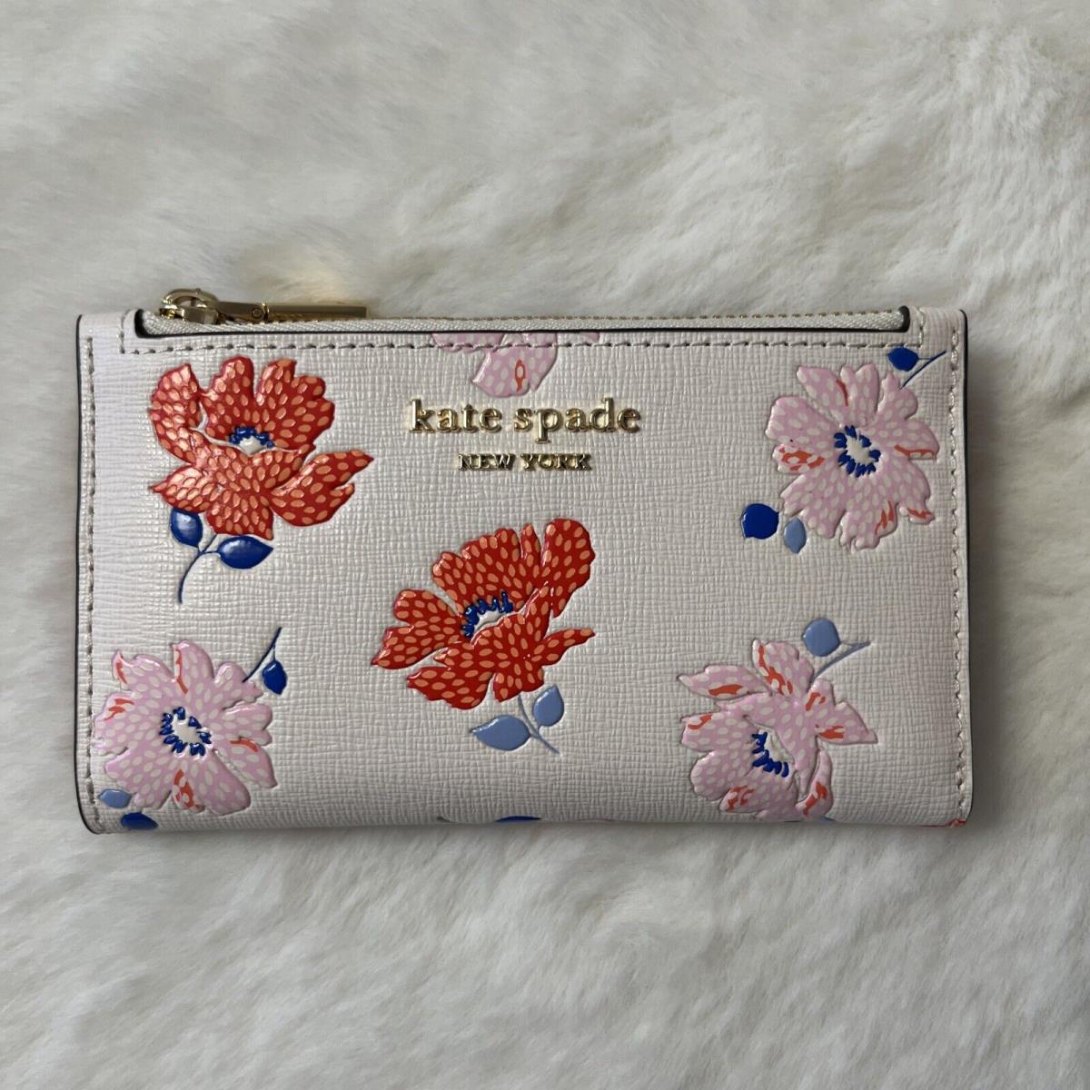 Kate Spade Morgan Dotty Floral Embossed Small Slim Bifold Leather Wallet