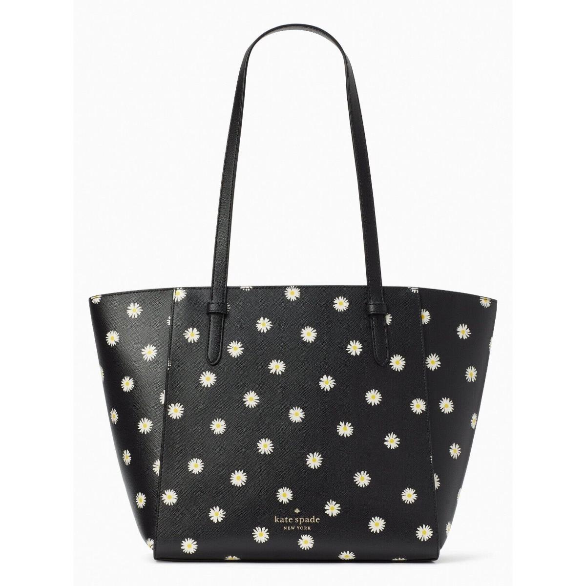 Kate Spade Becca Large Tote Black Saffiano White Flowers KA759 FS