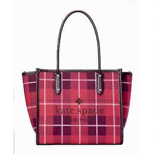 Kate Spade Ella Bright Rose Plaid Tote Bag Purse