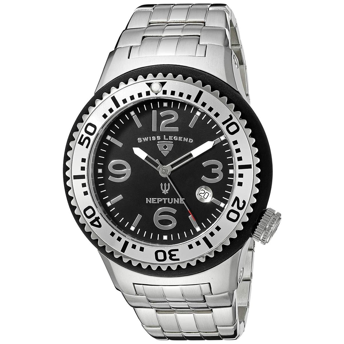 Swiss Legend 21819P-11-SB Neptune Force Stainless Steel Black Dial Men`s Watch - Dial: Black, Band: Silver