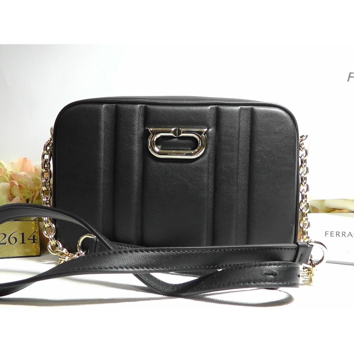 Salvatore Ferragamo Black Embosse Quilted Leather Camera Crossbody Bag