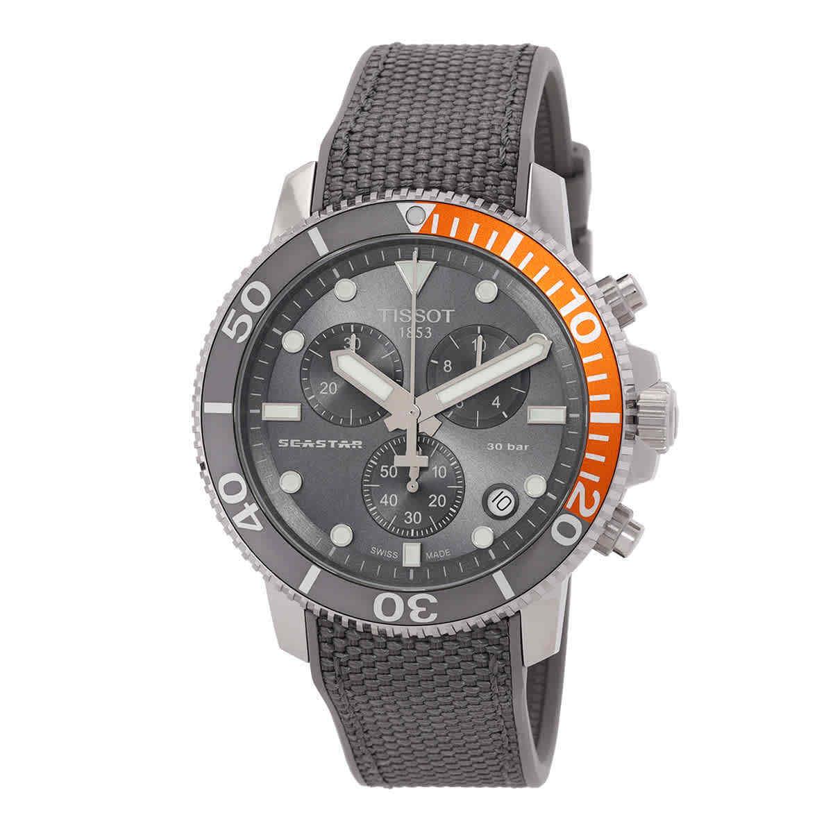 Tissot Seastar 1000 Chronograph Quartz Grey Dial Men`s Watch T120.417.17.081.01 - Dial: Black, Band: Gray, Bezel: Gray, Orange