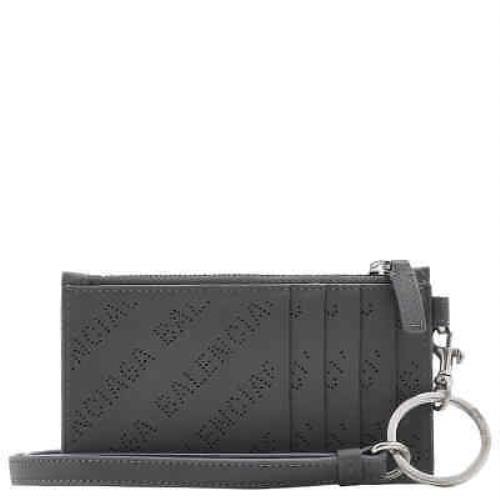 Balenciaga Dark Grey Perforated Logo Calfskin Cash Card Case On Keycha