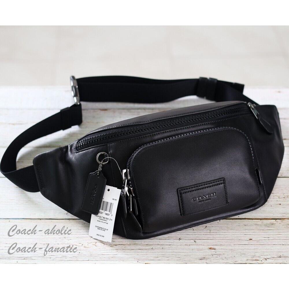 Coach C2716 Track Belt Bag Leather Fanny Pack Sling Bag in Black