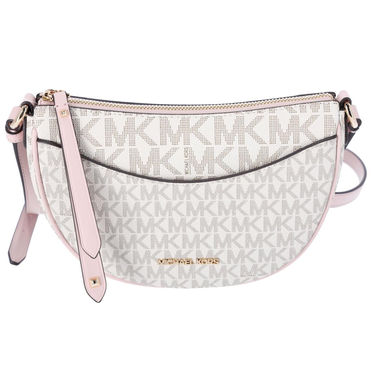 Michael Kors Dover Small Half Moon Crossbody Vanilla Pink Powder Blush Multi