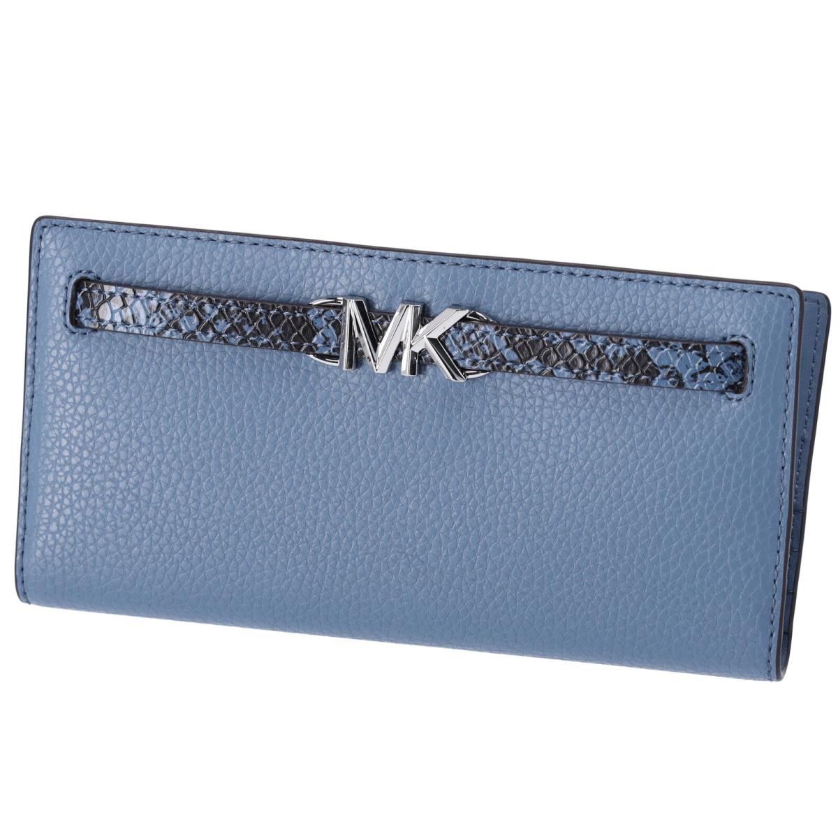 Michael Kors Reed Large Bifold Wallet Denim Blue Leather Exotic Multi