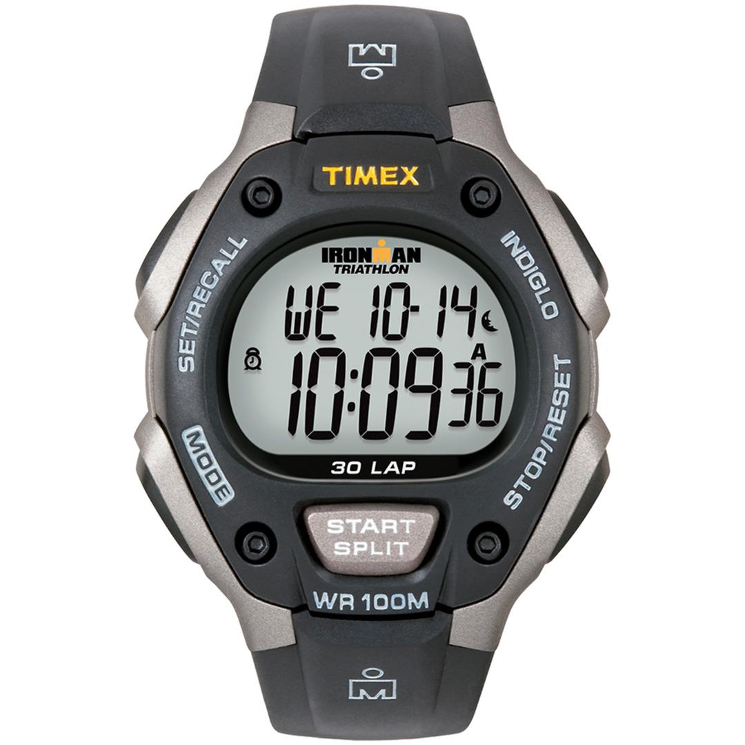 Timex T5E901 Men`s Ironman Classic Resin Strap Watch - Dial: Clear, Band: Black, Bezel: Gray