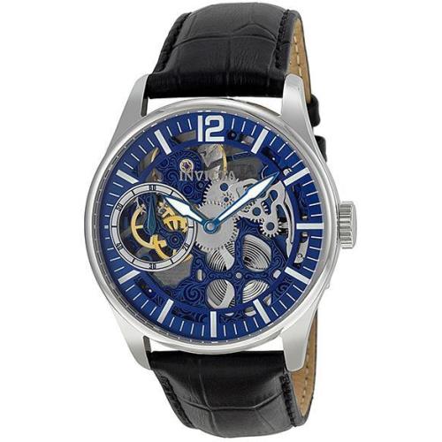 Invicta 12404 Vintage Mechanical Blue Skeleton Dial Leather Strap Men`s Watch