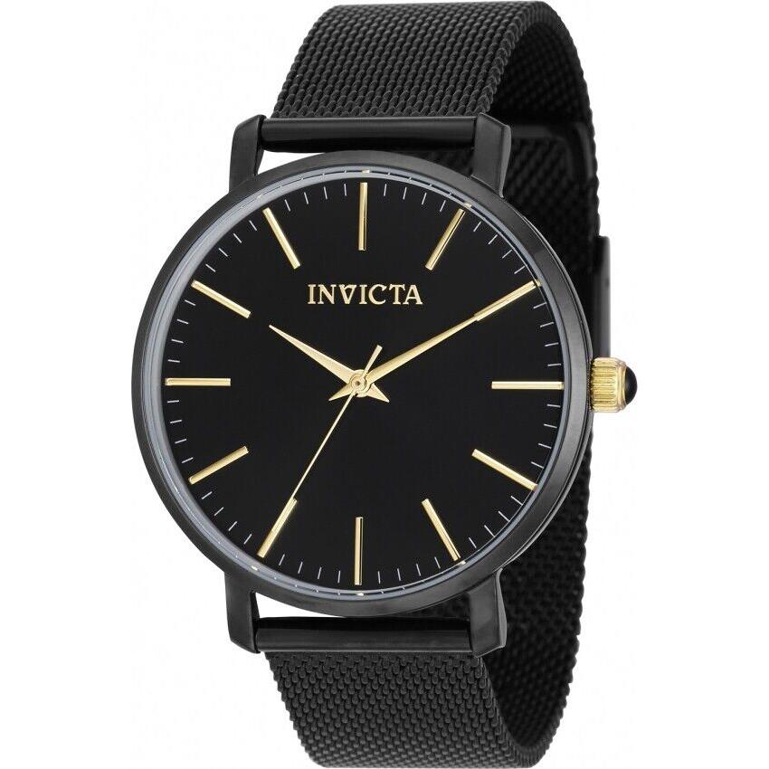 Invicta Angel Quartz Black Dial Ladies Watch 39371 - Dial: Black, Band: Black, Bezel: Black