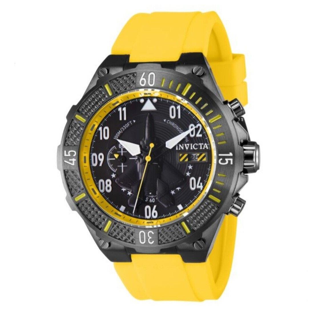 Invicta Men Aviator 50mm Quartz Chronograph Yellow/gunmetal Tone Silicone Watch