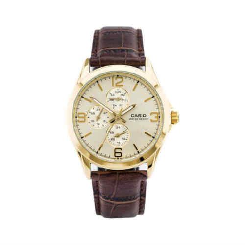 Casio Brown Leather Belt Gold Dial Men`s Watch MTP-V301GL-9AUDF