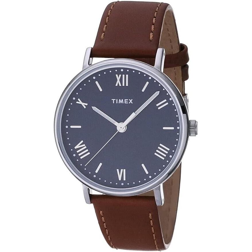 Timex Men`s Southview Tan/blue 41mm Dress Watch Leather Strap Tw2r63900