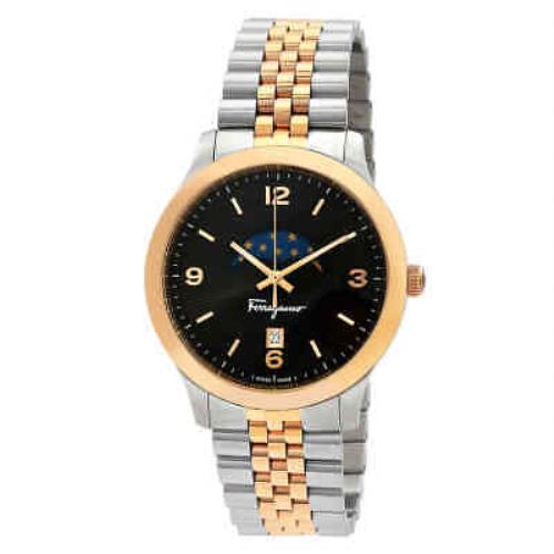 Salvatore Ferragamo Duo Moonphase Quartz Brown Dial Men`s Watch SFMO00622 - Dial: Brown, Band: Two-tone (Silver-tone and Rose Gold-tone), Bezel: Silver-tone