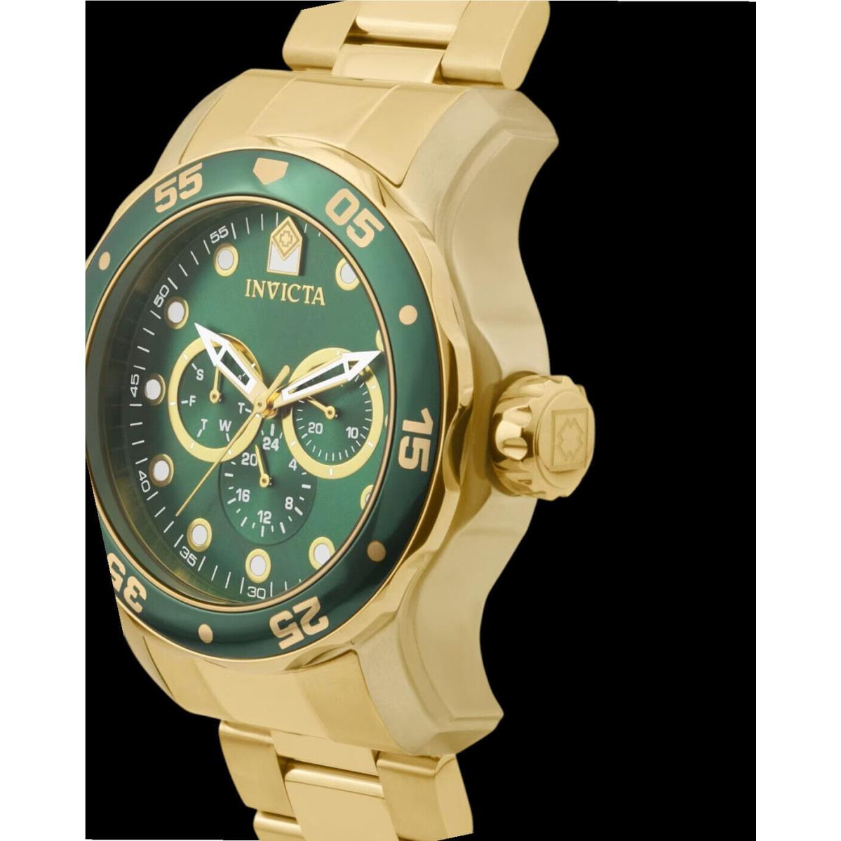 Invicta Pro-diver Scuba Men`s Watch 48MM Case Gold Tone Day-date Japan Mov 100M - Dial: Green, Band: Gold, Bezel: Gold, Green