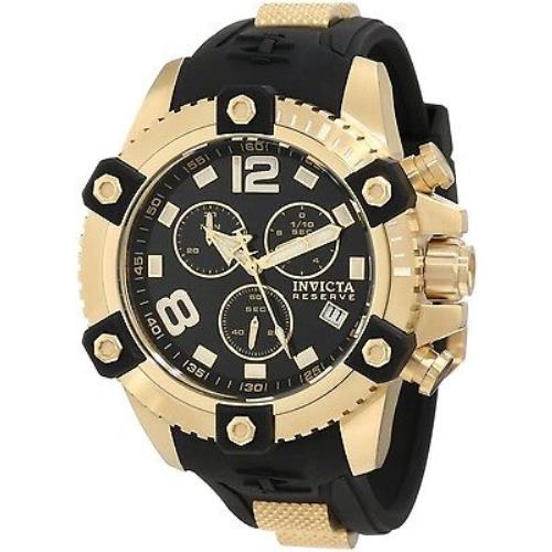 Swiss Made Invicta 11172 Reserve Arsenal 18K Gold Tone Chronograph Mens Watch - Dial: Black, Band: Black