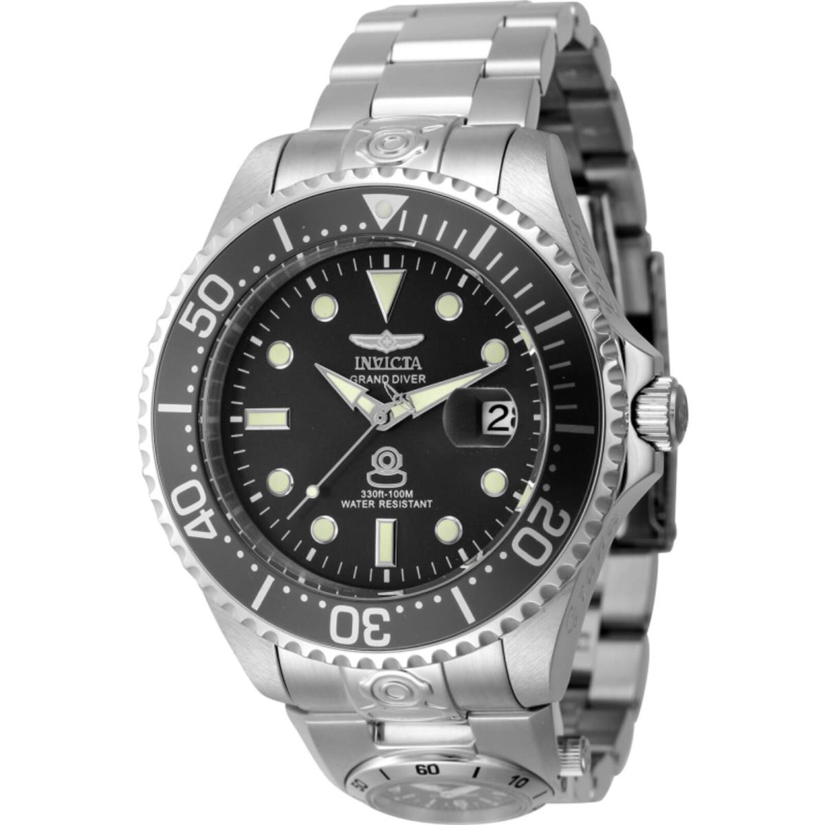 Invicta Men`s Watch Pro Diver Dual Time Black Dial Silver Steel Bracelet 45812