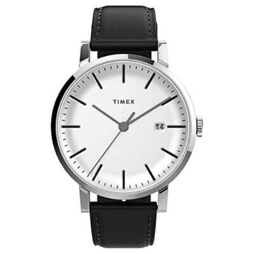 Timex Men`s Midtown 38mm Watch - White Dial Stainless Steel Case Black Strap - Stainless Steel/Black/White
