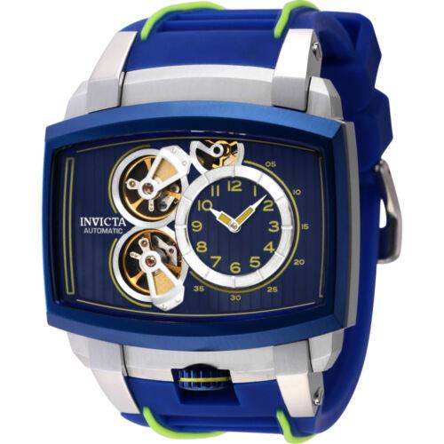 Invicta Men`s Watch Akula Automatic Open Heart Dial Blue Silicone Strap 41695 - Dial: Blue, Silver, Gold, Band: Blue