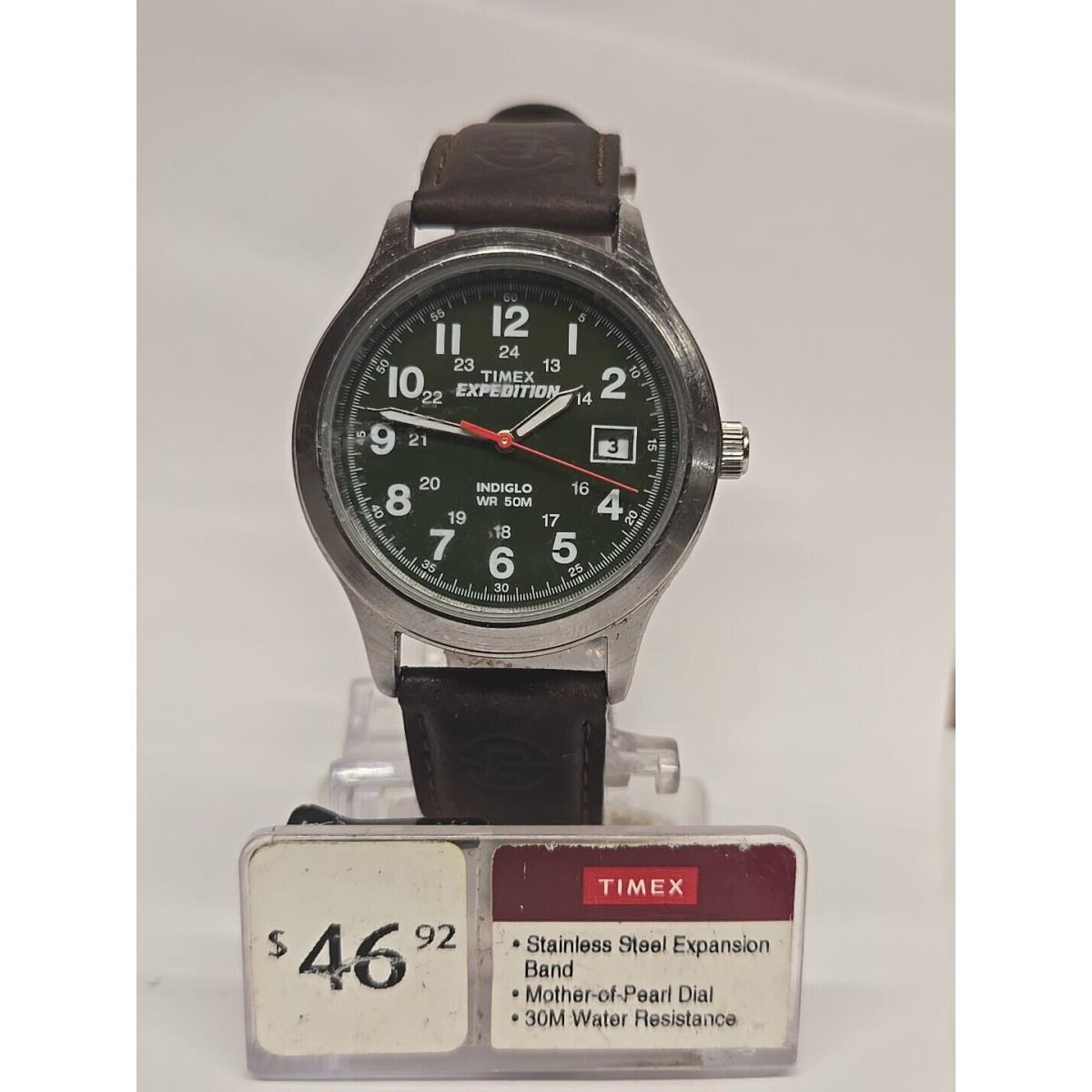 Timex TW2V71200 Men`s Standard Indiglo Brown Strap Green Dial 3-Hand Watch