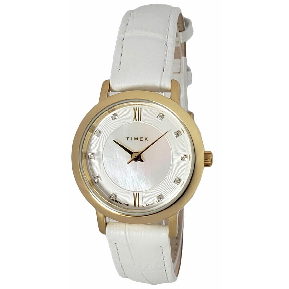 Timex Diamond White Leather Strap Mop Dial 29 mm Women`s Watch T2P422