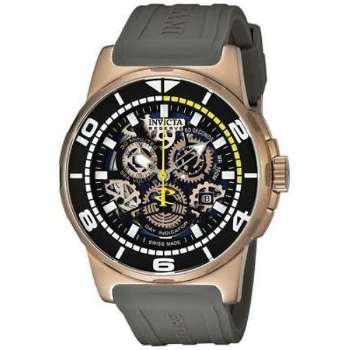 Swiss Made Invicta 18953 Sea Vulture Chronograph Black Skeleton Dial Men`s Watch - Dial: , Band: Black