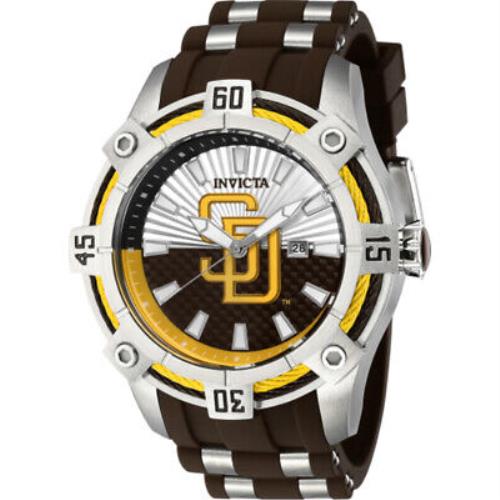 Invicta Mlb San Diego Padres Quartz Men`s Watch 43292 - Dial: Yellow and Brown and Silver, Band: Two-tone (Brown and Silver-tone), Bezel: Silver-tone