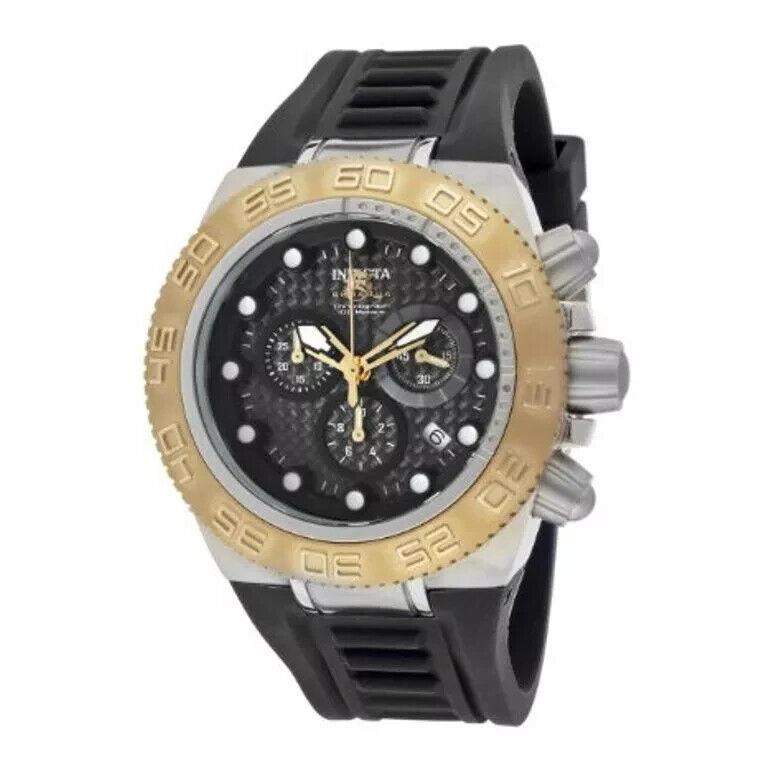 Invicta 10863 Men`s Subaqua Sport Chronograph Black Carbon Fiber Dial Watch - Dial: Black, Band: Black, Bezel: Gold