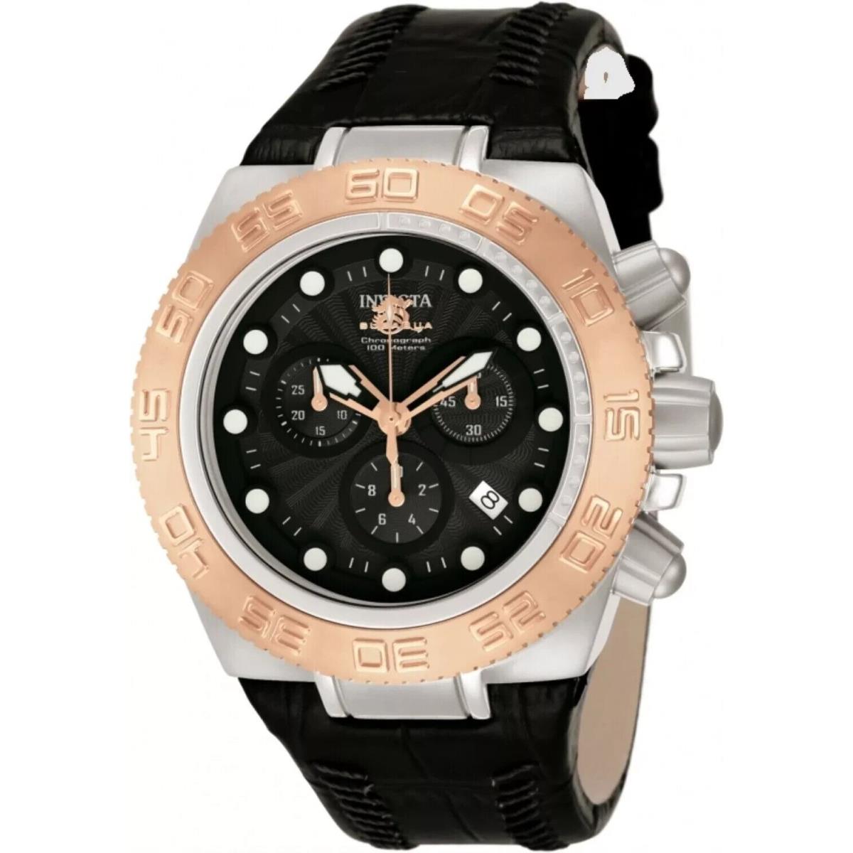 Invicta 10850 Men`s Subaqua Sport Chronograph Black Carbon Fiber Dial Watch - Dial: Black, Band: Black, Bezel: Rose Gold