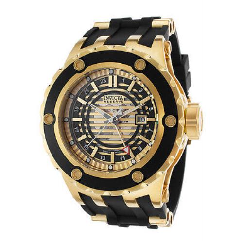 Swiss Made Invicta 16815 Reserve Subaqua Speciality Gmt Watch + 3-Slot Dive Case - Dial: Yellow Gold
