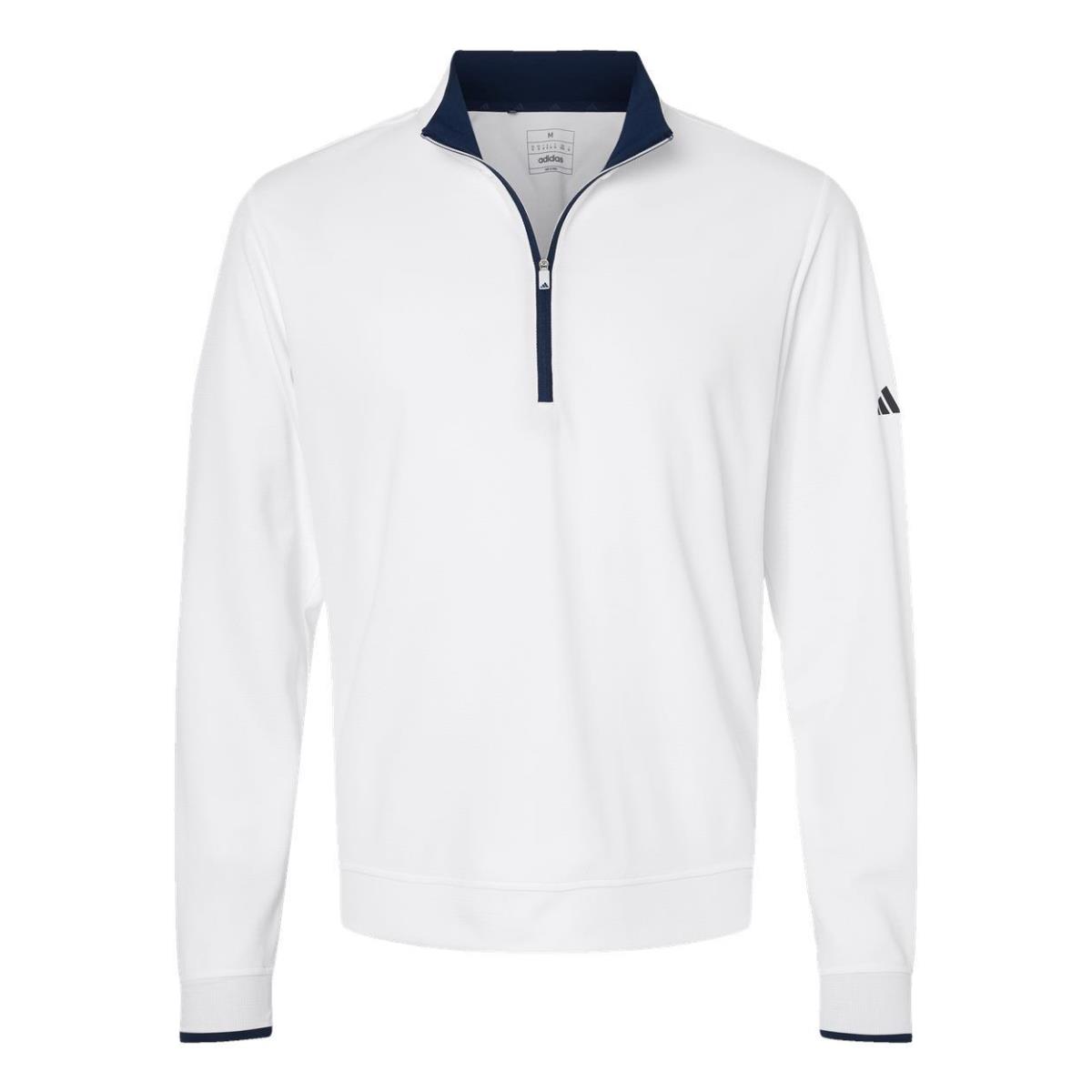 Adidas Golf Men`s S-2XL Lightweight Quarter-zip Pullover Drifit Athletic Jacket White/Navy