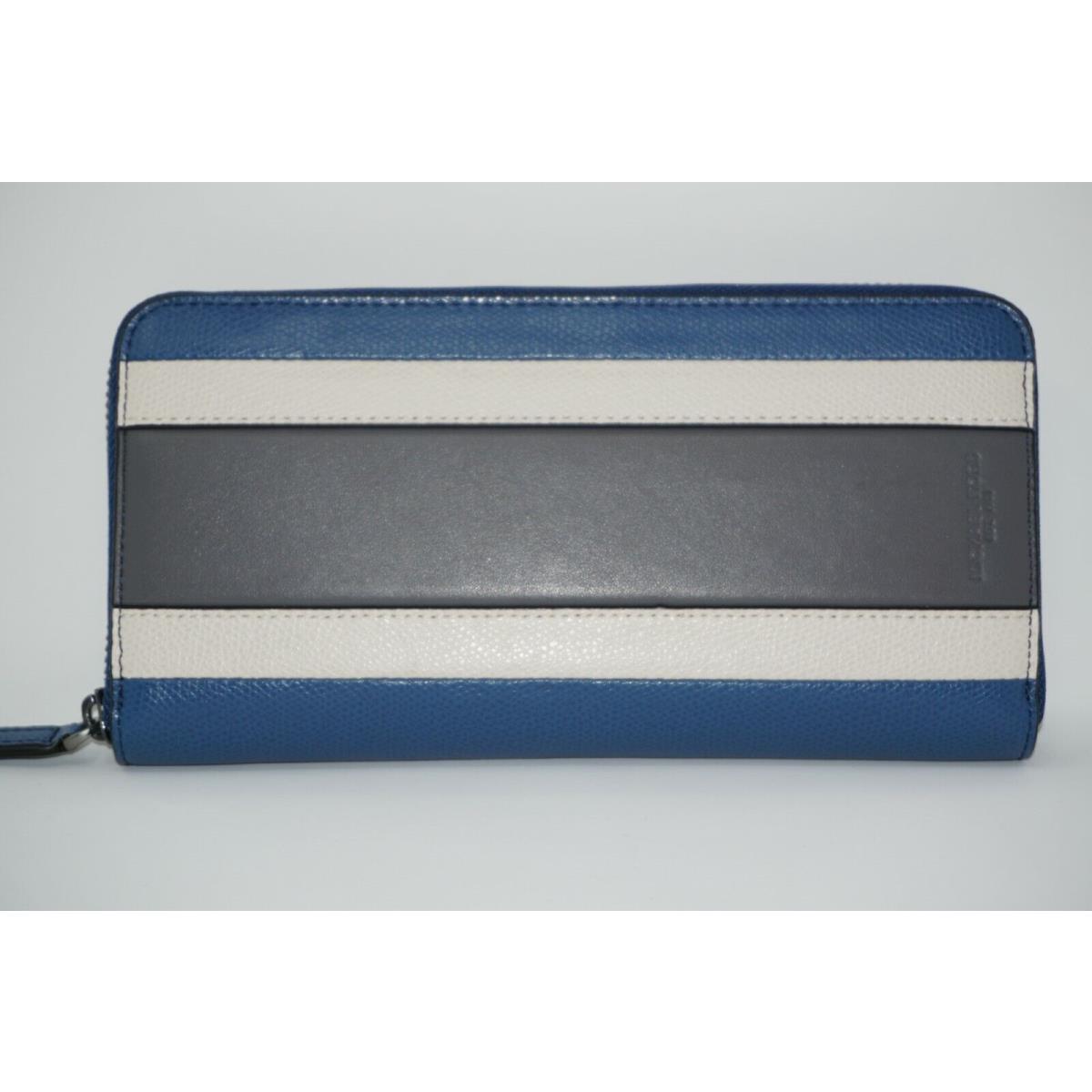 Michael Kors Men`s Warren Leather Sea Blue Stripe Tech Zip Around Wallet