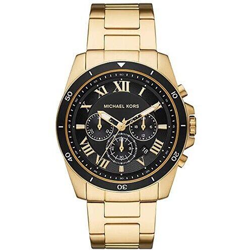 44mm Michael Kors Alek Watch Black Sunray Gold Tone Bracelet Dial