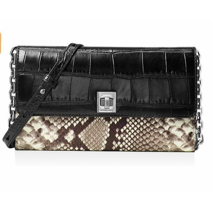 Michael Kors Natalie Crossbody XL Black Snakeskin Wallet-on-chain Embossed