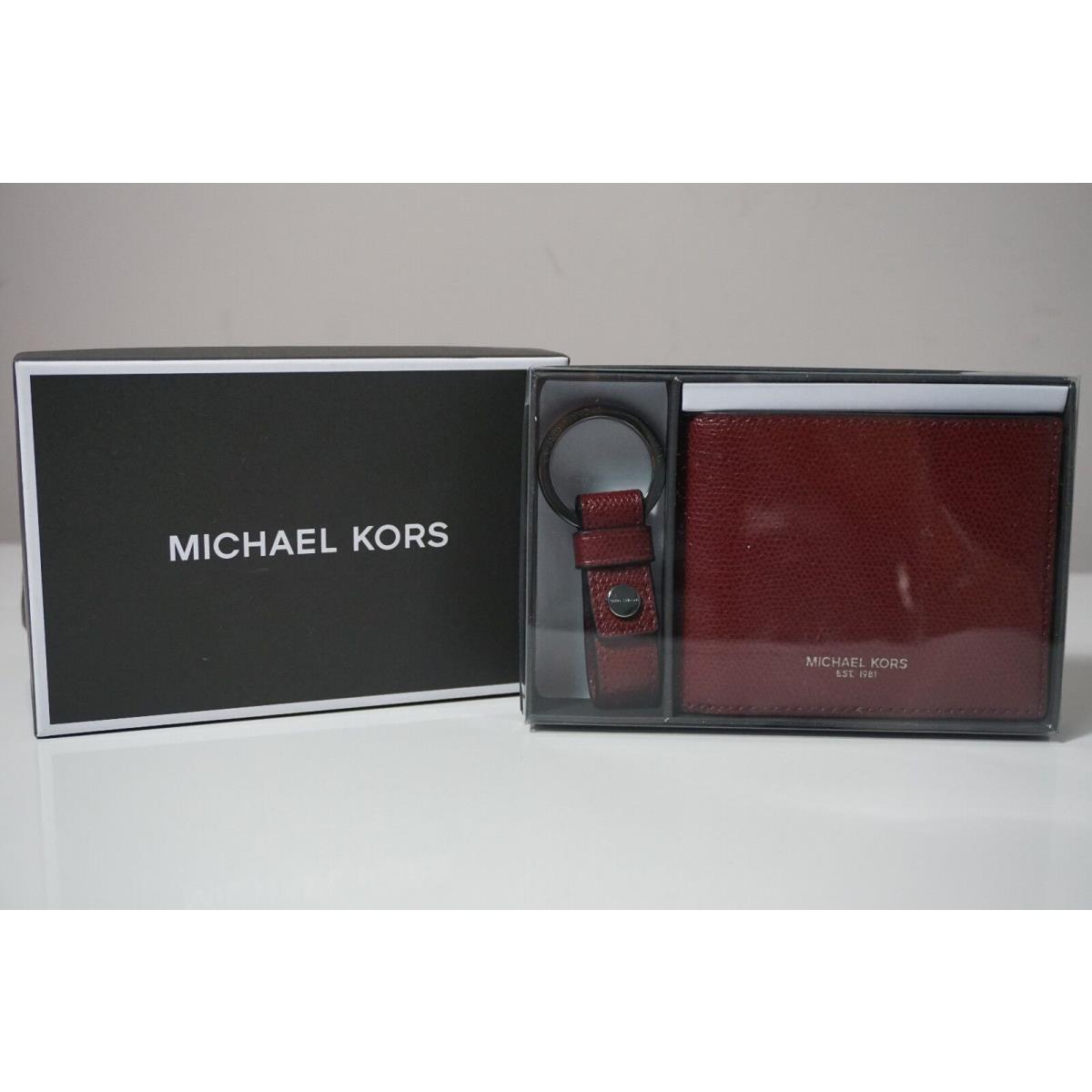 Michael Kors Men`s Malbec Red Slim Billfold Wallet and Key Fob Set