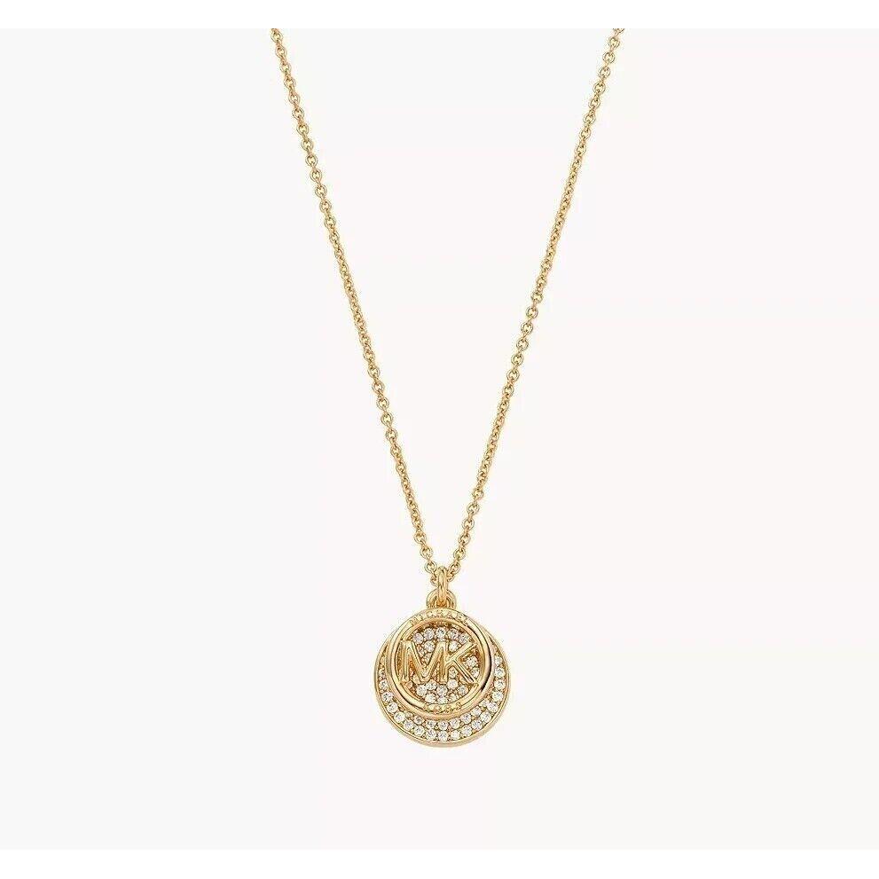 Michael Kors Gold Tone Pave MK Logo Pendent Necklace MKJ8009710 MKJ8009