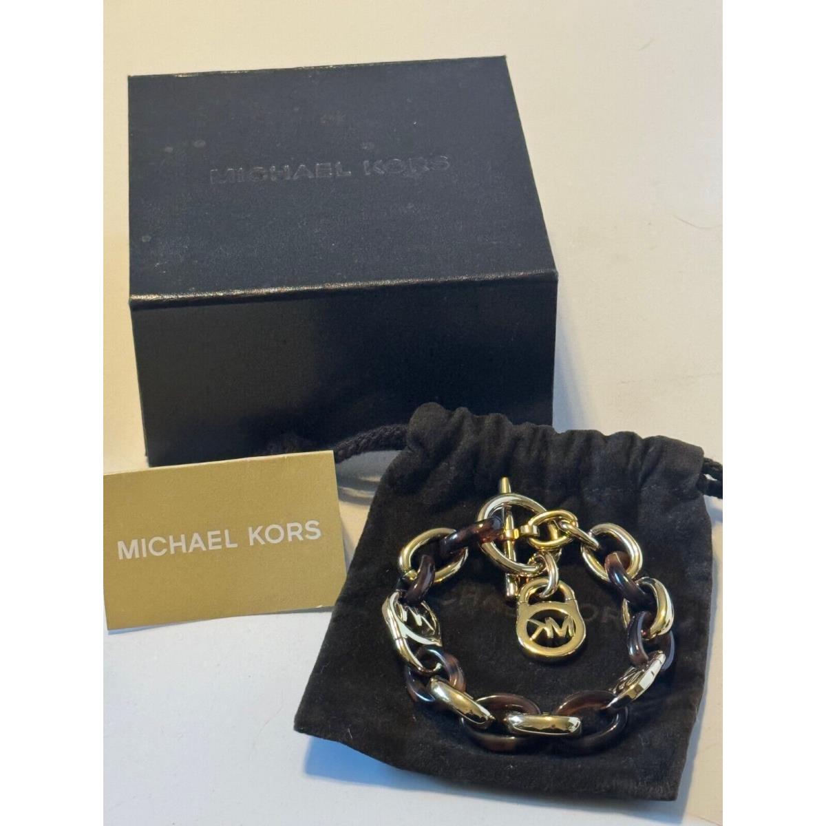 Michael Kors MKJ1675710 Womens Tortoiseshell Gold Tone MK Logo Toggle Bracelet