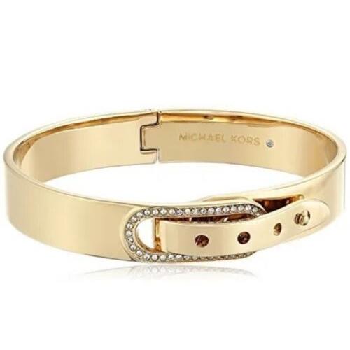 Michael Kors Gold Tone Crystal Hinge Belt Buckle Bangle Bracelet MKJ4614