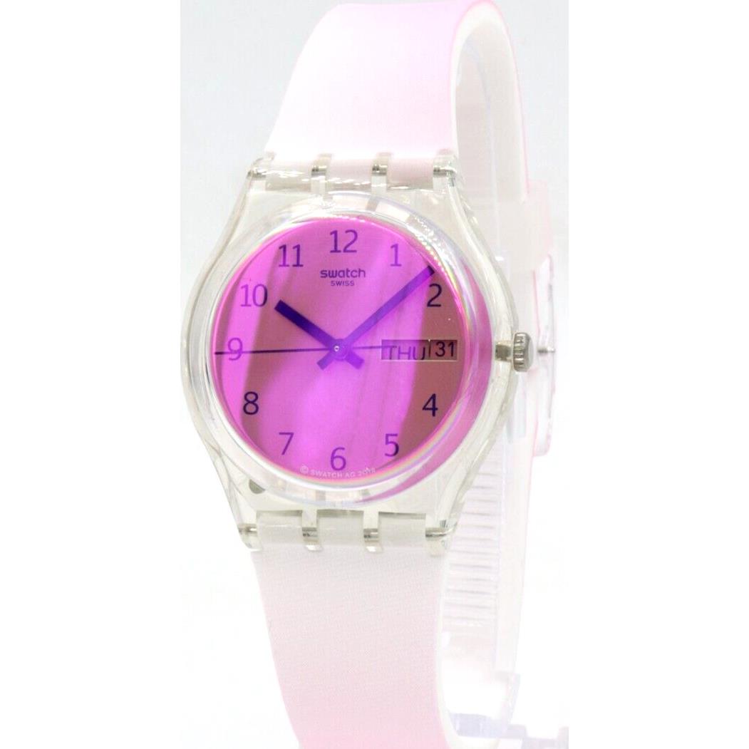 Swiss Swatch Originals Ultrafushia Silicone Day-date Watch 34mm GE719