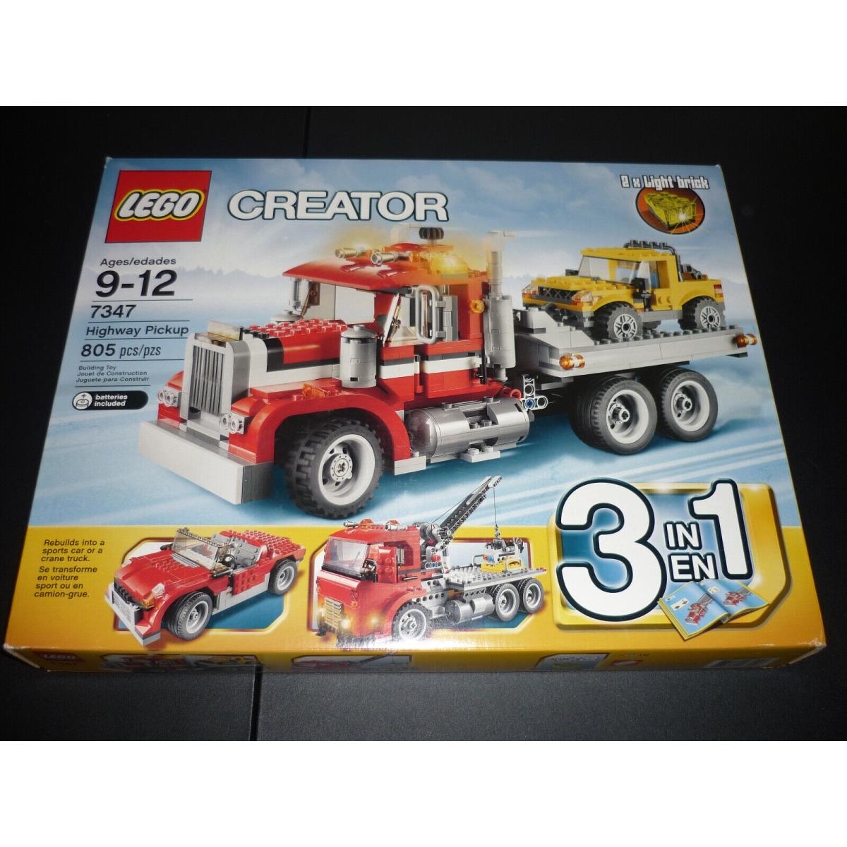 Lego 7347 Creator 3-in-1 Highway Pickup Wrecker Tow Truck Crane Sports Car