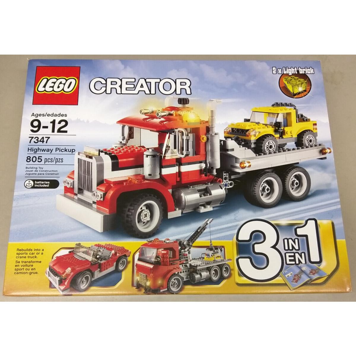 Lego Creator 7347 Highway Pickup 3-in-1 Wrecker Tow Truck Crane Sports Car