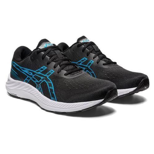 Asics Men`s Lightweight Cushioned Breathable Running Sneakers Med X Wide Black Blue